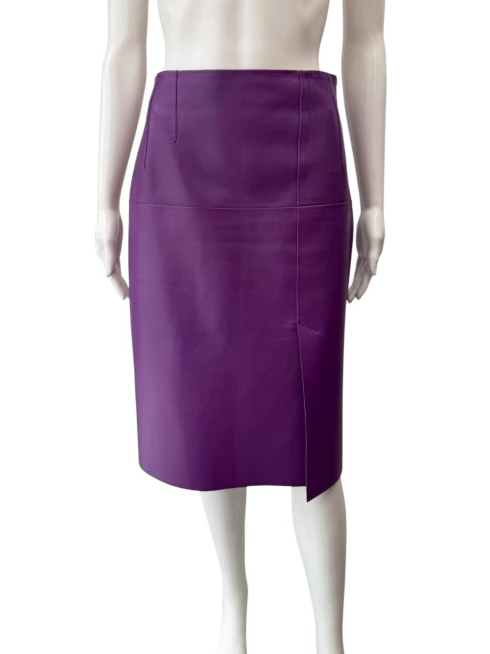 $3600 Ferragamo Purple Leather Midi Slit High Rise Skirt size IT 40/4